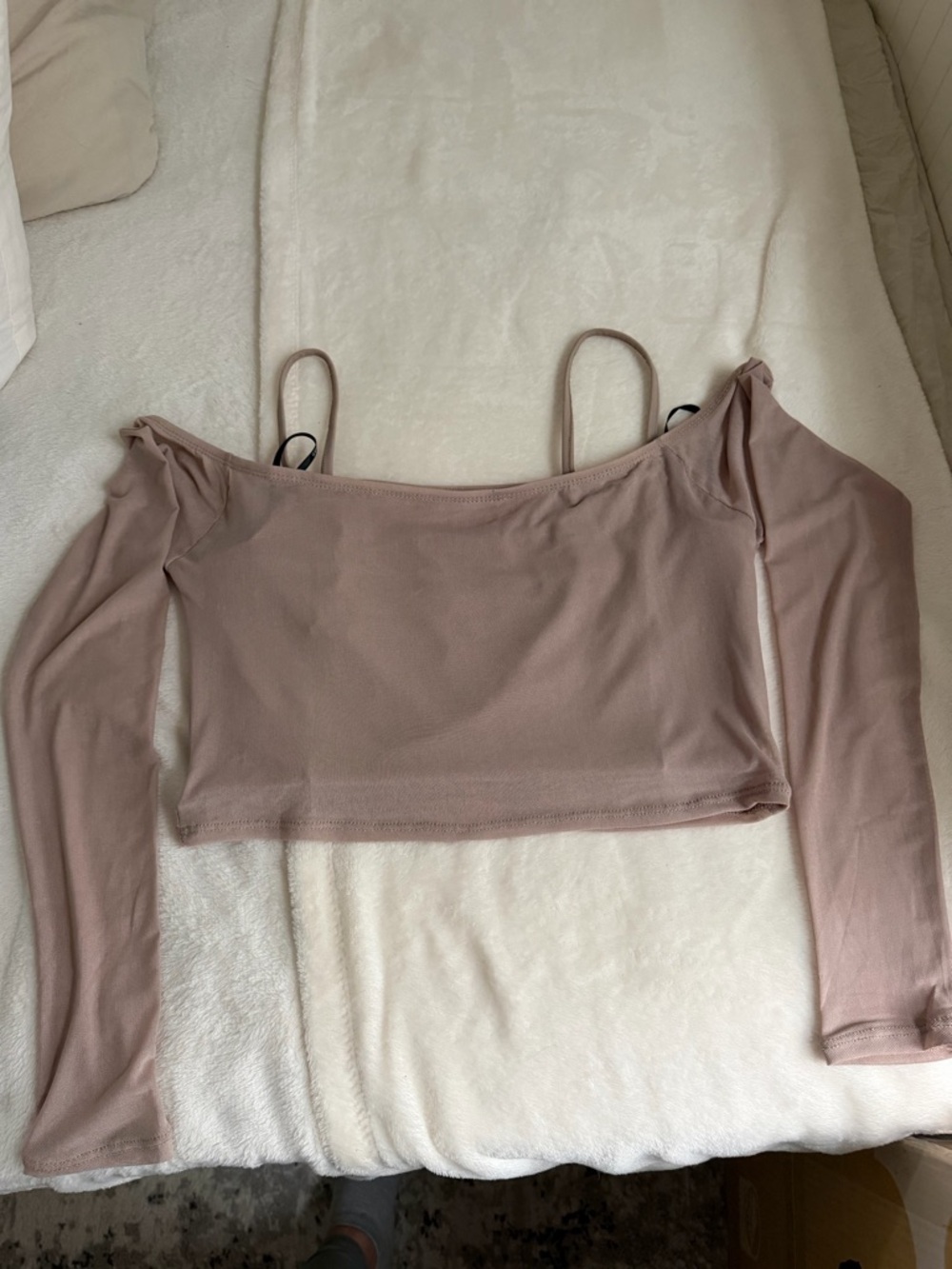 Forever 21 Dusty Mauve Off-Shoulder Long Sleeve Crop Top